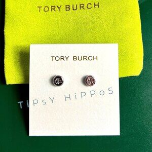 NEW!!  Tory Burch Silver Logo Stud Earrings